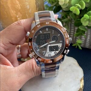 Men's Silver and Brown Watch